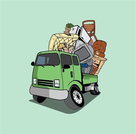 Premium Vector | Cartoon pickup truck loaded full of household junk ...