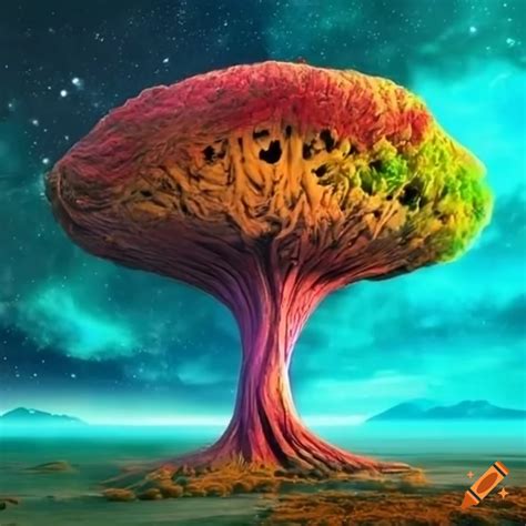 An alien like planet with colourful trees and weird animals