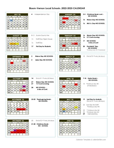 District Calendar | Bloom-Vernon Local Schools