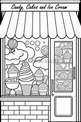 Candy Cakes And Ice Cream Shop Window Coloring Page  Printable sketch template