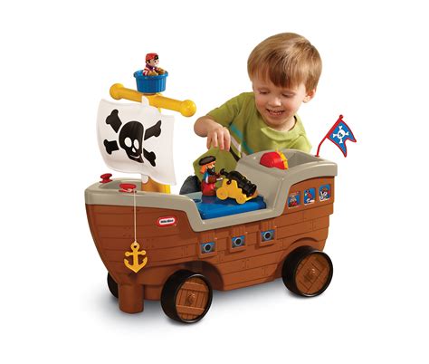 Buy 2-in-1 Pirate Ship Toy - Kids Ride-On Boat with Wheels, Under Seat ...