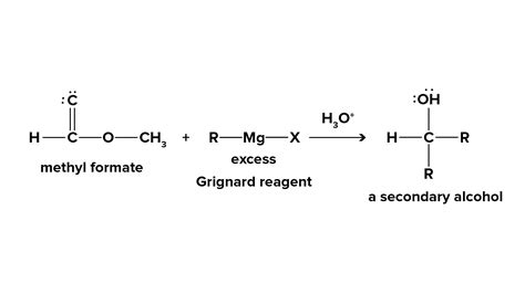 Write reaction between Ester of formic acid and Grignard reagent