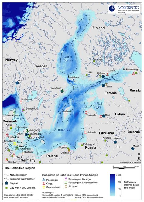 Main ports and bathymetry in the Baltic Sea Region - Nordregio