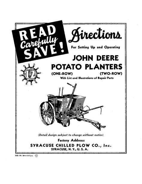 John Deere 1- & 2- Row Potato Planter DIR25B Operators and Maintenance Manual PDF Download ...