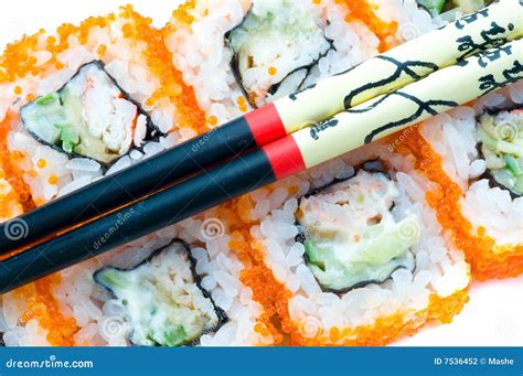 Sushi with chopsticks stock photo. Image of dining, meal - 7536452