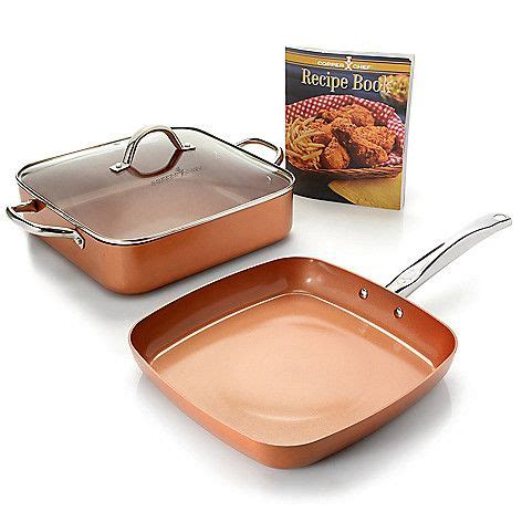 Copper Chef 2-Piece 11" Square Fry Pans w/ Lid & Recipe Booklet on sale at shophq.com | Copper ...