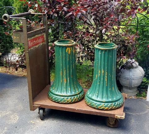 1930's Pair Salvaged Ocean Waves American Cast Iron Fluted Lamp Post Base | Lamp post bases