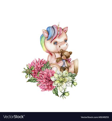 Watercolor hand drawn cute small baby unicorn Vector Image