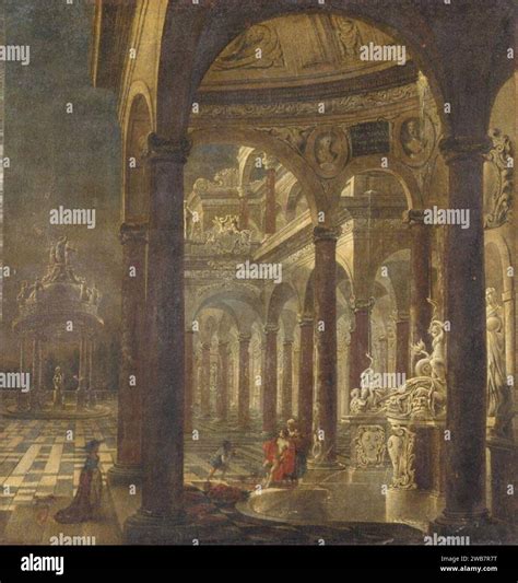 Wilhelm Schubert van Ehrenberg - Architectural capriccio with Bathsheba receiving the news of ...