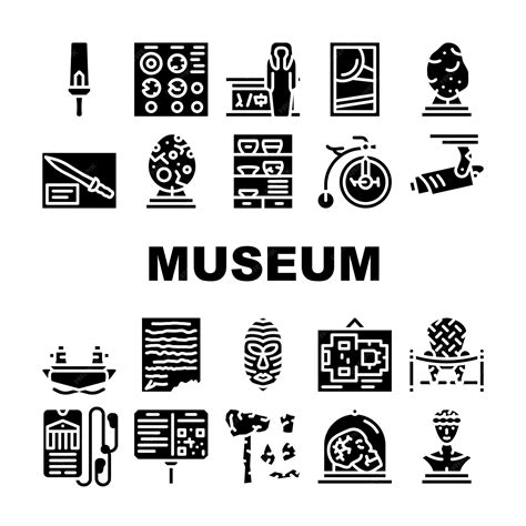 Premium Vector | Museum exhibits and excursion icons set vector museum cctv and audio guide ...