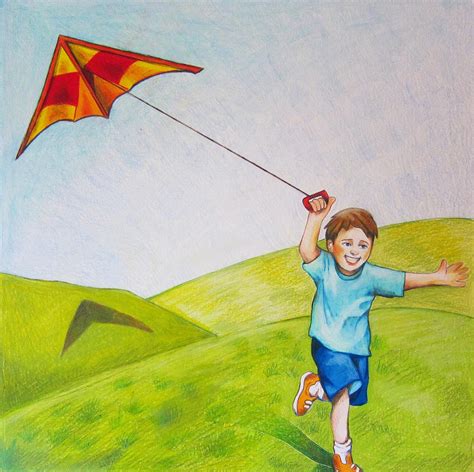 Kite Flying Fun Drawing by Nicole McKeever - Pixels