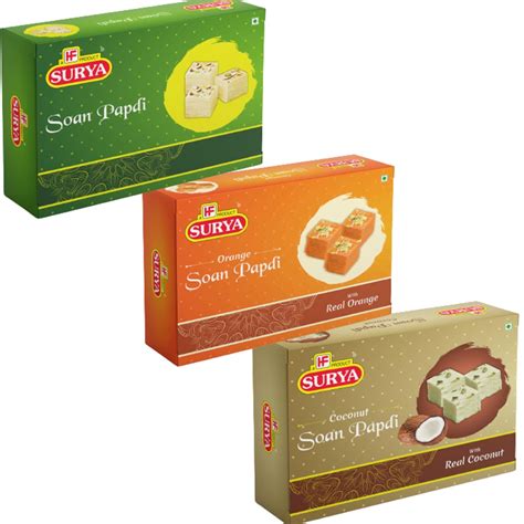 SURYA 600GM ASSORTED SOAN PAPDI (200g ELAICHI + 200g ORANGE + 200g ...