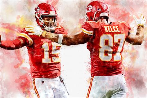 Travis Kelce Patrick Mahomes Watercolor Kansas City Chiefs - Etsy