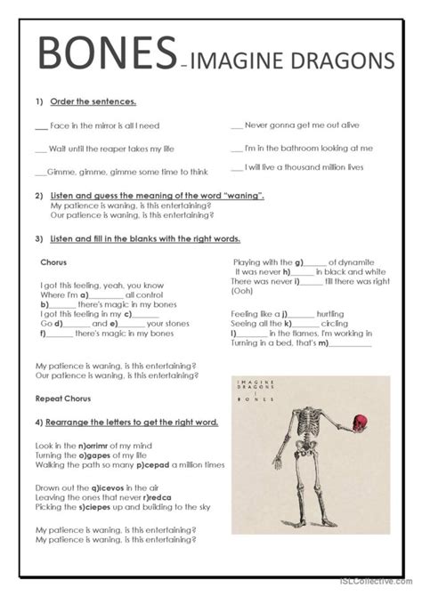 Bones by Imagine Dragons: English ESL worksheets pdf & doc