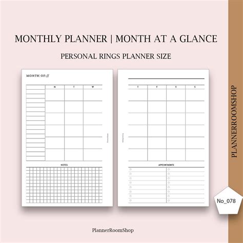 Monthly Planner Printable Minimalist Planner, Personal Planner Inserts ...