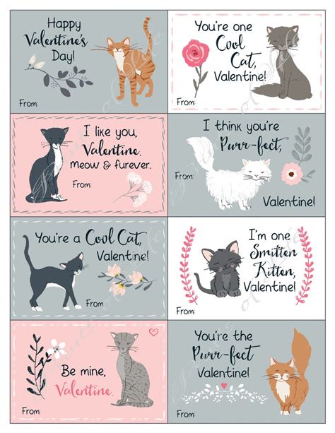 Kids Valentine cards for school. Cute cat Valentines Day tags | Etsy ...