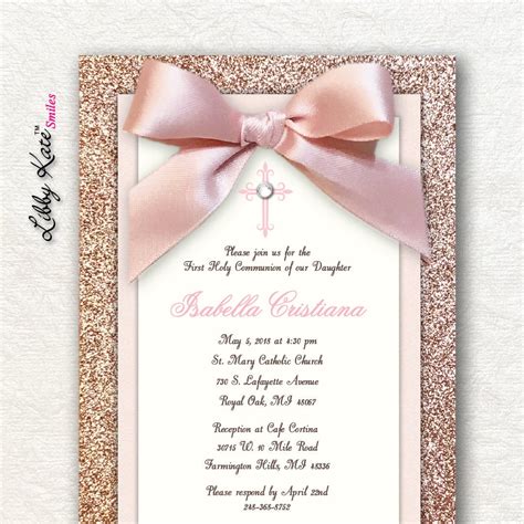 Rose Gold First Communion Invitation Girl First Holy Communion Invitation - Etsy