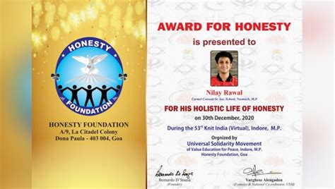 Nine Students Honoured with Honesty Award by Honesty Foundation ...