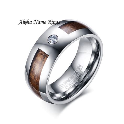 Tungsten Carbide Ring With Wood Inlay & Single CZ Gemstone - Etsy