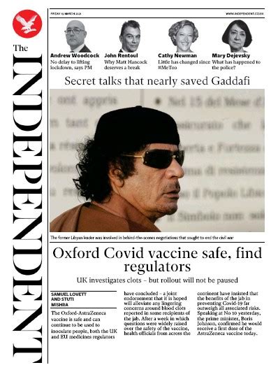 The Independent (UK) Front Page for 19 March 2021 | Paperboy Online ...