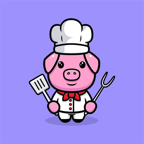 Cute pig chef mascot character. Animal icon illustration 5056155 Vector ...