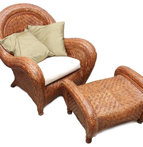 Pottery Barn Rattan "Malabar" Chair and Ottoman : EBTH