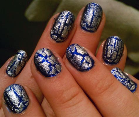 Blue and Silver Crackle Nails