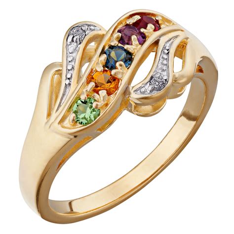 Mother's Birthstone Ring with Two-Tone Diamond Accent