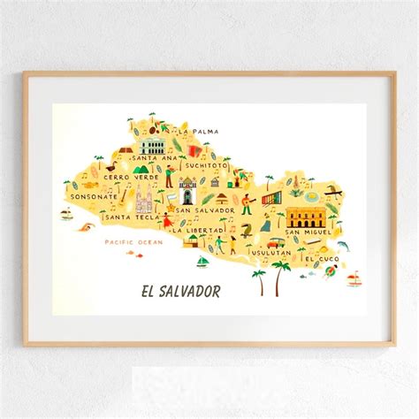 El Salvador Art, Illustrated Map, El Salvador Poster Printable, El Salvador Gifts, El Salvador ...