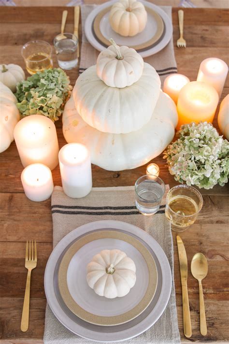 Simple Thanksgiving Table with White Pumpkins - Modern Glam