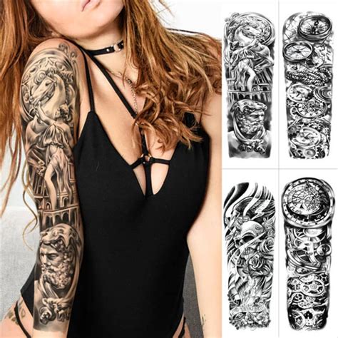 4 Large Arm Sleeve Tattoo Roman Hero Waterproof Temporary Tatto Sticker Vintage Body Art Full ...