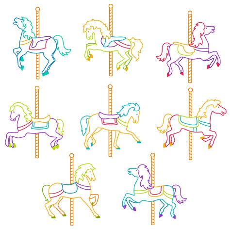 Carousel Horses Set Semi Exclusive Clip Art Set For Digitizing and More | Semi Exclusive Art for ...