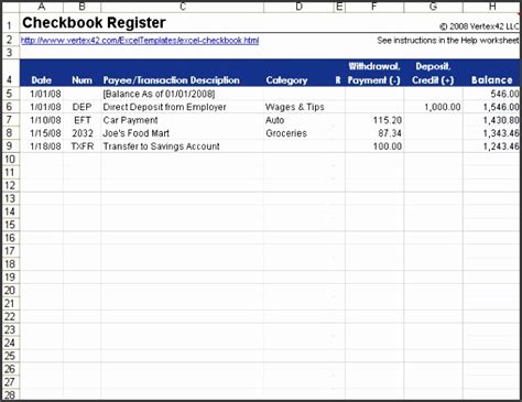 10 Excel Checkbook Register Template - SampleTemplatess - SampleTemplatess