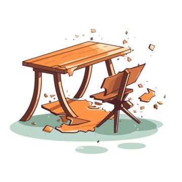 Broken Table Vector, Sticker Clipart Cartoon Style Drawing Of A Broken Up Wooden Table And Chair ...