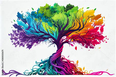 Rainbow tree art. Printable artwork. Abstract background or wallpaper. Concept. Generative AI ...