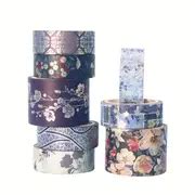 Elegant Dark Blue Floral Washi Tape - - Perfect For Diy, Journal, Notebook Decoration - Temu