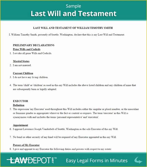 Simple Will Template Free Of Free Printable Last Will and Testamant Simple form Generic ...