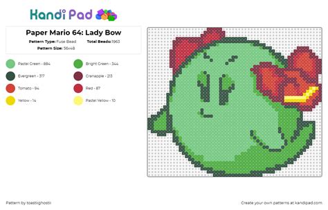 Paper Mario 64: Lady Bow Fuse Bead Pattern - Kandi Pad | Kandi Patterns, Fuse Bead Patterns ...