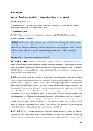 Localized urticaria with intravenous ondansetron a case report.acta ...