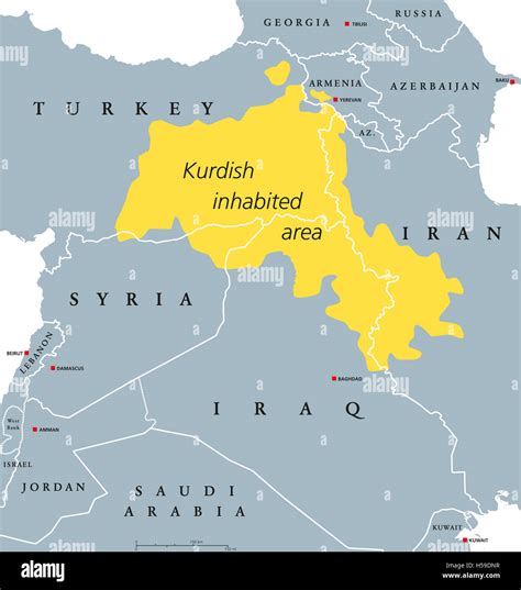 Kurdish-inhabited area political map. Kurdish lands, also Kurdistan. Cultural region wherein ...