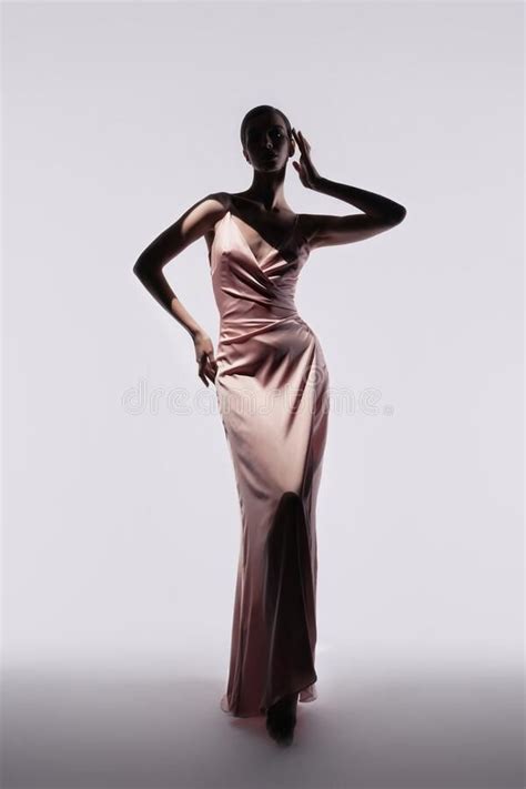 Beautiful Woman Pose in Studio in Pink Classic Dress Stock Photo - Image of glamour, hairstyle ...