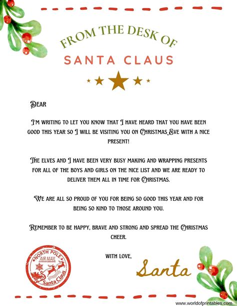 Free Printable Letter From Santa Template Word - Free Printable Templates