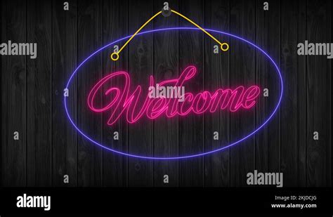 neon welcome sign, animated colorful lights,welcome neon sign on wooden wall Stock Video Footage ...