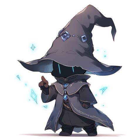 Premium Photo | A cute chibi black mage character with magical powers in anime style on a white ...