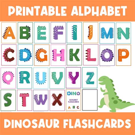 Dinosaur Alphabet Letters Flashcards Dinos Preschool Flash Cards ABC ...