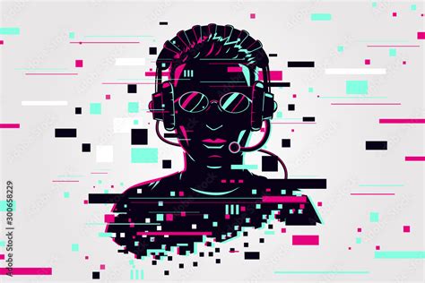 Gamer portrait. Video games background, glitch style. Player vector ...