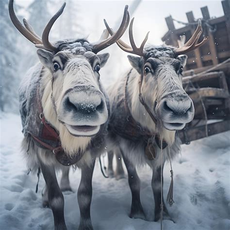 Premium AI Image | Reindeer running on white snow in winter December