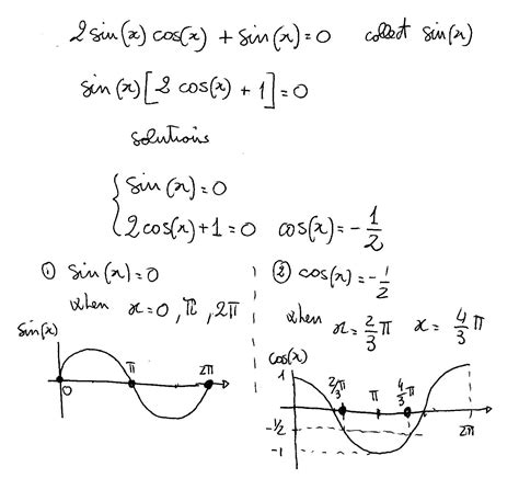 How do you solve 2sinxcosx+sinx=0 in the interval [0,360]? | Socratic