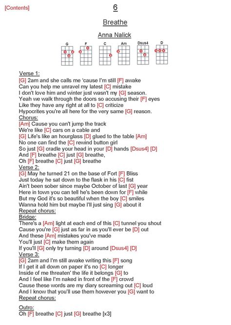 6. Breathe - Anna Nalick Guitar Chords Beginner, Ukulele Chords, Music ...