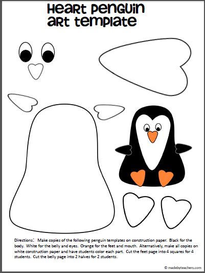 Free Penguin Art Template Heart Shape | Made By Teachers | Penguen, Kes ve yapıştır, Yeni ...